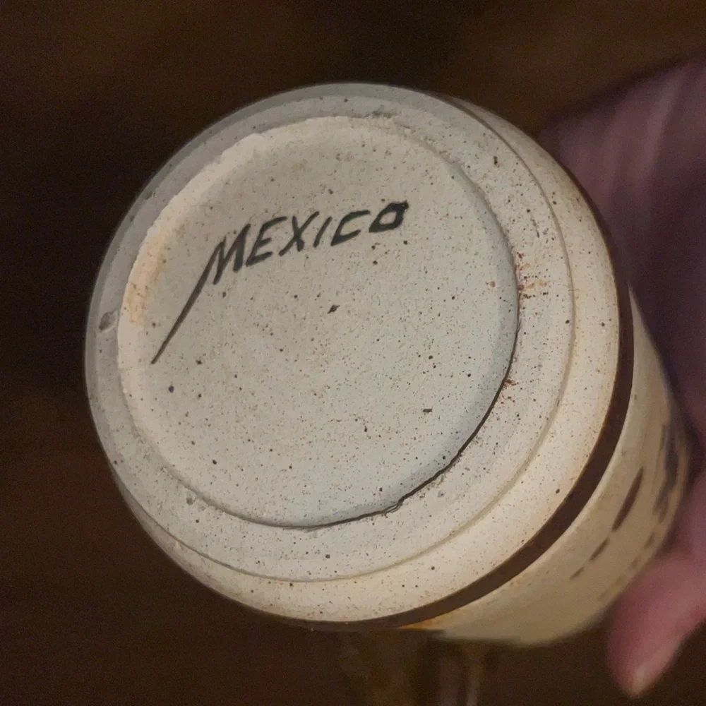 Vintage Tonala Mexican Pottery Folk Art Stoneware Rustic Tan Mug Floral Design - Picture 10 of 10
